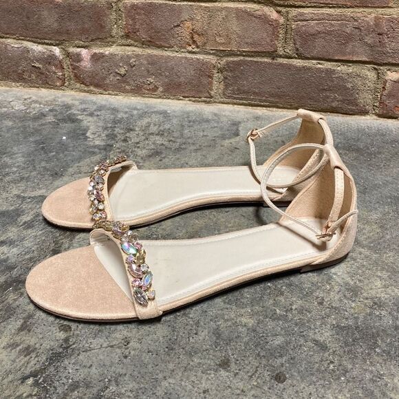 David's Bridal Halston Faux-Suede Gem Strap Flat Sandals Size 10 NEW - Picture 4 of 8